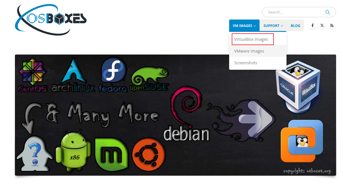 OSBOXES web, descargar imagen VBox
