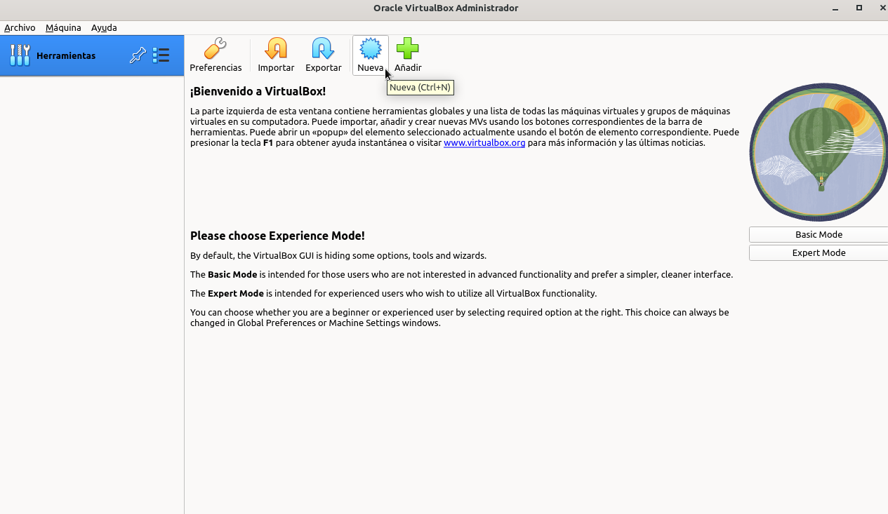 Crear nueva máquina virtual en VirtualBox