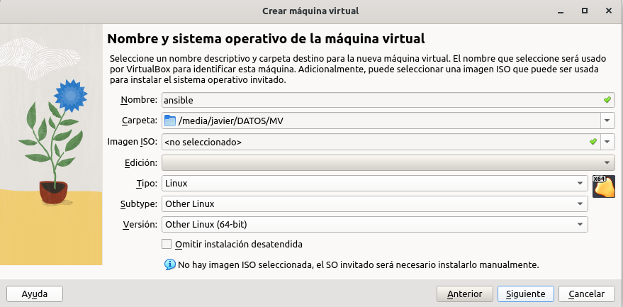 Nombre, ubicación, tipo SO de la máquina virtual