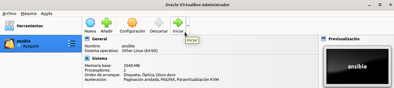 Iniciar máquina virtual
