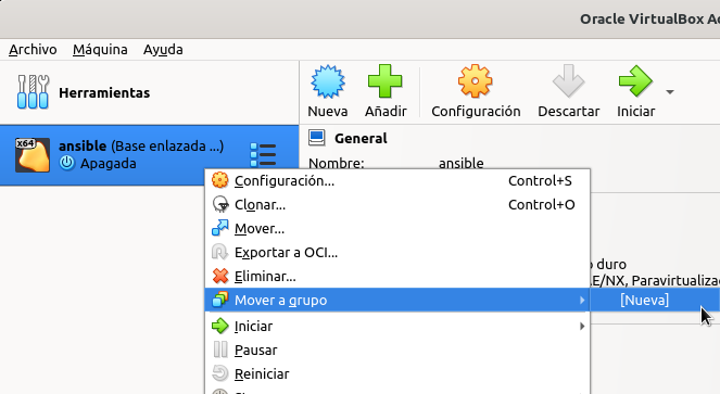 Mover máquina virtual a un grupo
