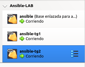 Grupo Ansible-Lab corriendo las máquinas de ansible y objetivos