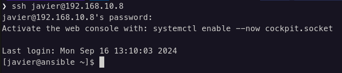 Conexión SSH a máquina Ansible