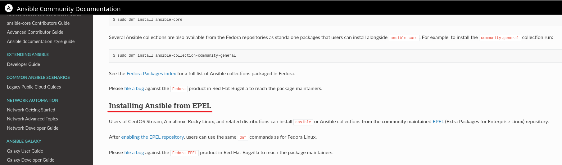 Doc. oficial Ansible para EPEL