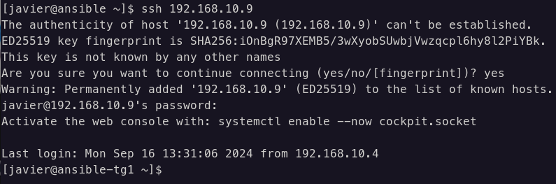 SSH máquina Ansible contra máquina objetivo 1