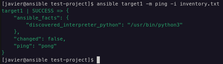 PING a una máquina del inventario mediante ansible