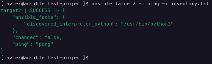 PING con ansible a la máquina objetivo 2
