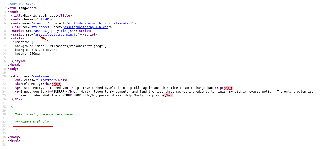 Código fuente de la página.En éste vemos un comentario donde se indica un usuario.
